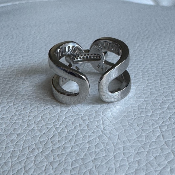 Silver and Diamond Baguette Geometric Statement Ring Adjustable New - Picture 9 of 9